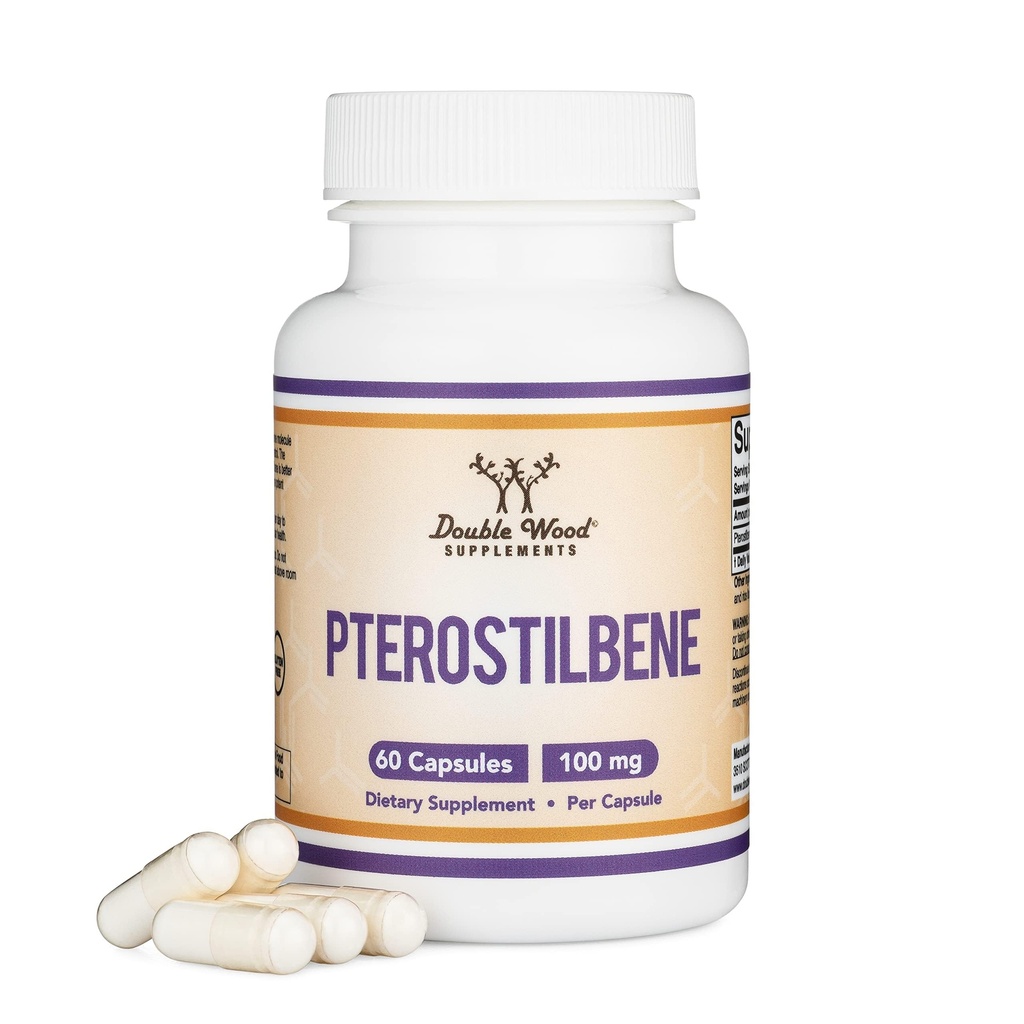 Pterostilbene συμπλήρωμα 100mg κάψουλες (Τρίτο μέρος δοκιμαστεί) 60 κάψουλες, Superior to Resveratrol, Αντιοξειδωτικό για υποστήριξη μακροζωίας (Μη GMO, Χωρίς γλουτένη) από διπλό ξύλο