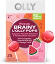 OLLY Focus Buddies L’OLLY Pops, Cognizin, Βιταμίνες B6 και B12, Omega-3 ALA, Υποστηρίζει εστιασμένη προσοχή και υγιή λειτουργία του εγκεφάλου,* Παιδιά 4+ συμπλήρωμα διατροφής, Καρπούζι Φράουλα Γεύση, 25 κόμης