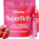 Blume New SuperBelly Gut Health and On-The-Go Hydration Packets, Sugar-free, με προβιοτικά, προβιοτικά, μηλίτη του μήλου, βιταμίνη C, και ηλεκτρολύτες, Φράουλα Hibiscus, 15 ραβδιά
