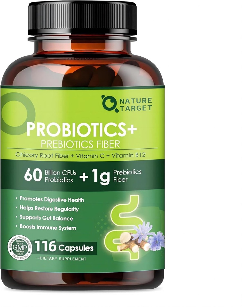 Probiotics for Women Digestive Health with Prebiotic Fiber - Fiber Supplement with 60 Billion Probiotic for Regularity & Gut Cleanse - Υποστηρίζει περιστασιακή δυσκοιλιότητα - 116 κάψουλες Veggie