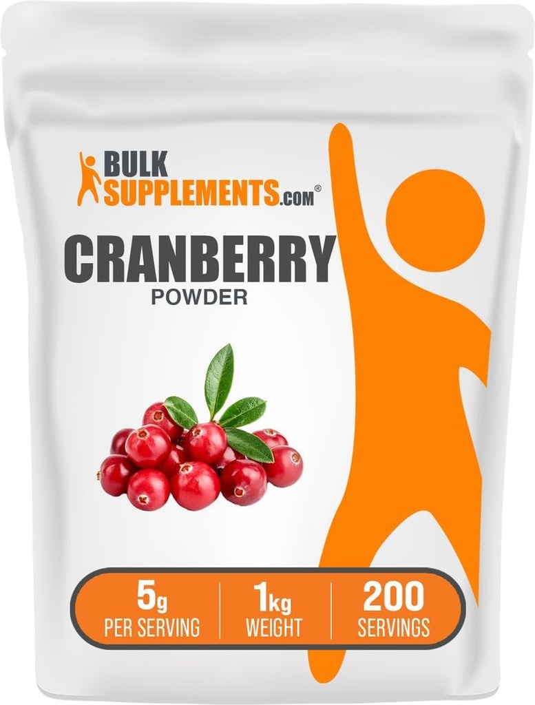 BulkSupplements.com Cranberry Powder - Cranberry Συμπληρώματα για γυναίκες & άνδρες, Αέρας Αποξηραμένα Cranberries - Χωρίς ζάχαρη & Γλουτένη, 5g ανά Σερβίρισμα, 1kg (2,2 lbs) (Συσκευασία των 1)