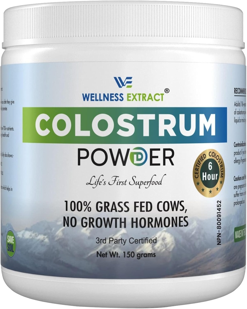 WELNESS EXTRACT Bovine Colostrum Powder πλούσια σε πρωτεΐνες & Lactoferrin- Το True Certified Supplement for Immune Support, Gut Health, μυϊκή ανάπτυξη - 150g