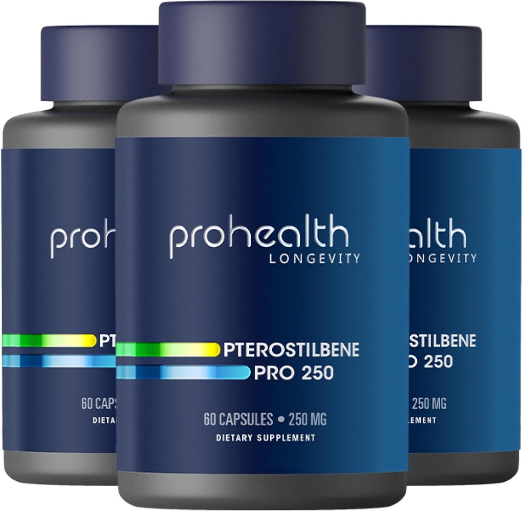 Pterostilbene Supplement (250mg, 60 Capsules) | Clinically Proven, Third-Party Tested Antioxidant for Heart & Brain Health | Activates Longevity Genes (3 Pack)