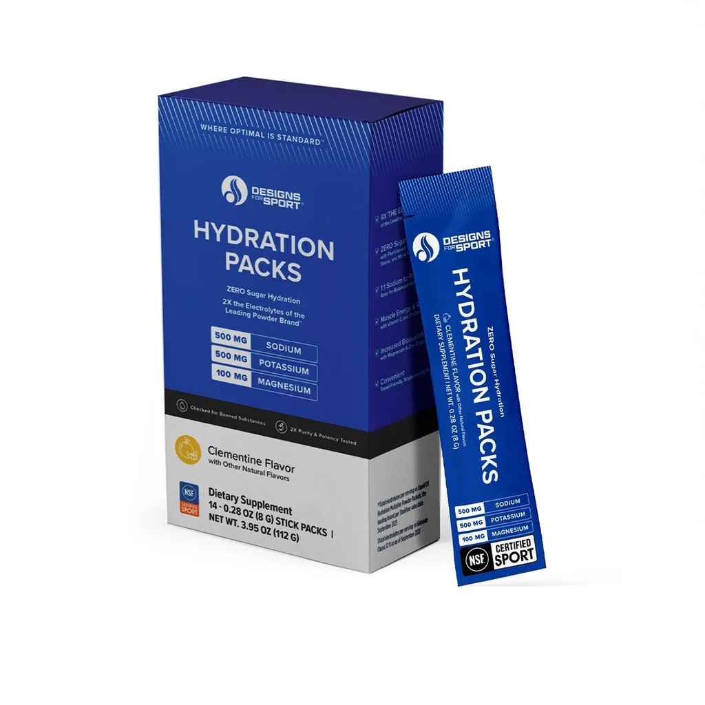 Designs for Sport Hydration Packs - Zero Sugar Electrolyte Drink Mix - Με D-Ribose, Essential Minerals & Vitamin C - NSF Certified Sport - Athletic Hydration Powder - Clementine Flavor - 14 Packets