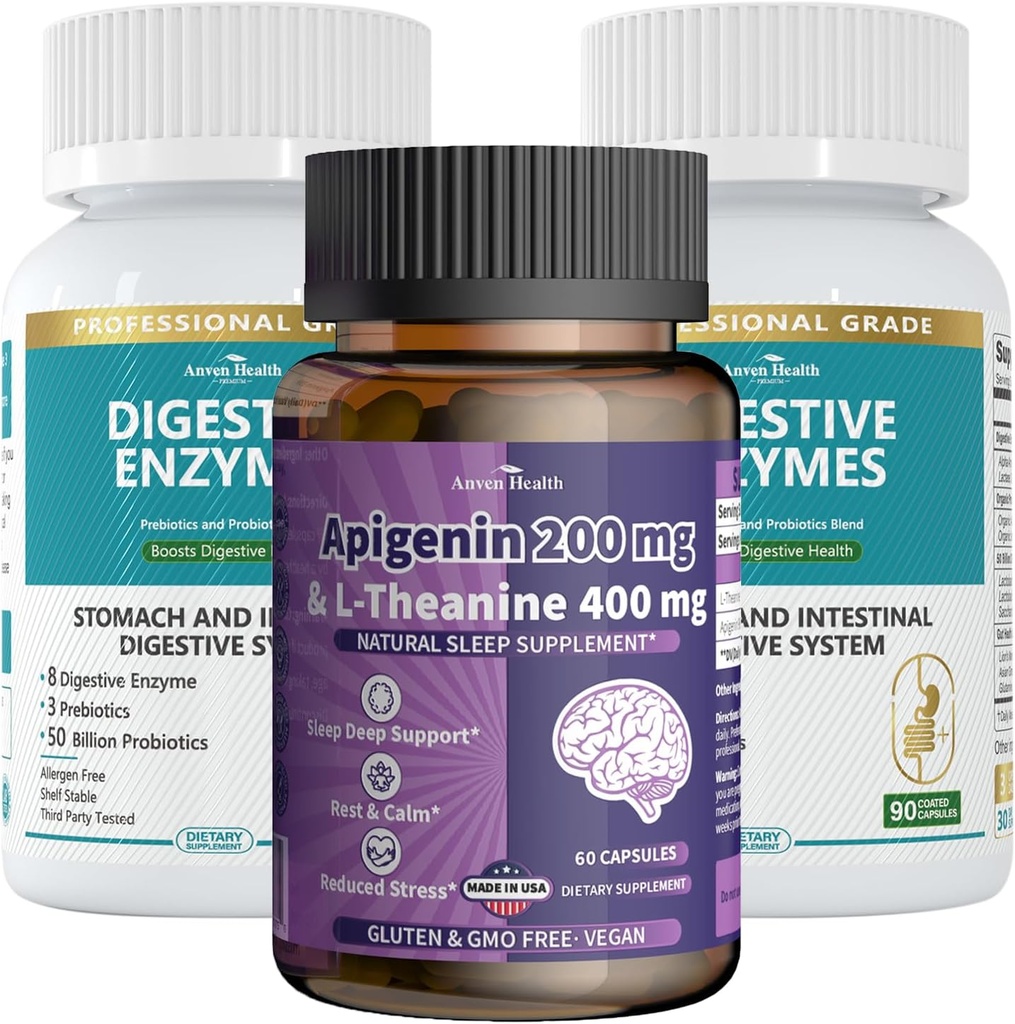 Apigenin with L-Theanine + Digestive Enzymes Wellness Bundle – Φυσική χαλάρωση, ανακούφιση από το στρες & υποστήριξη Digestive