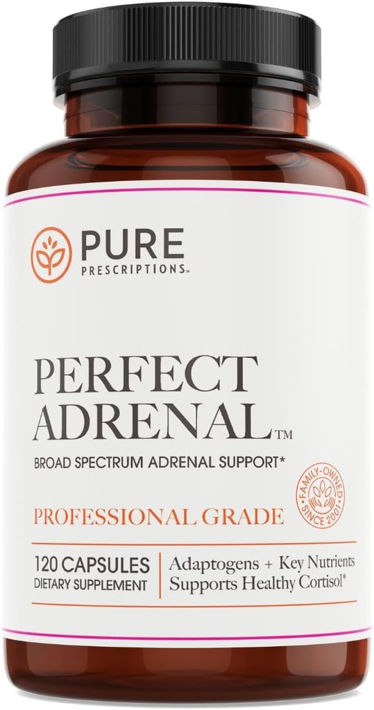 Pure Prescriptions Τέλειο συμπλήρωμα υποστήριξης Adrenal με βιταμίνη, B6 για αυξημένη Stamina, που προωθεί την ανακούφιση της κόπωσης, την επινεφρική λειτουργία και την υποστήριξη ανοσοποιητικού συστήματος - ΗΠΑ Made - 120 Count