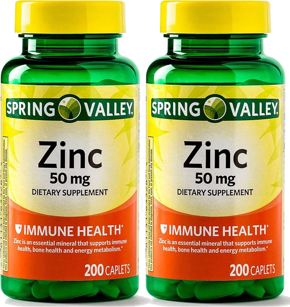 Spring Valley - Zinc 50 mg, 200 Ct 2 Pack Zinc supplement Spring Valley supplement is Suitable for Daily Intake.