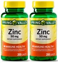 Spring Valley - Ψευδάργυρος 50 mg, 200 Ct 2 Pack συμπλήρωμα ψευδαργύρου Spring Valley είναι κατάλληλο για καθημερινή πρόσληψη.