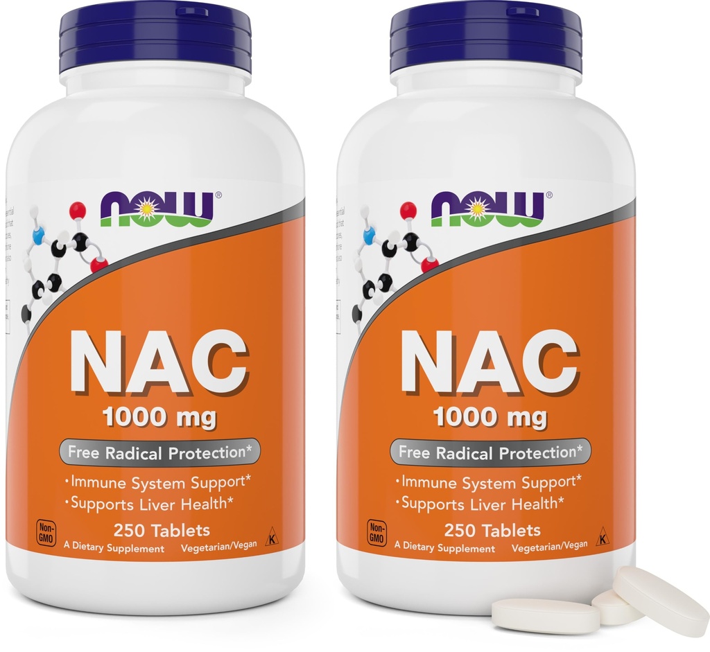 NOW Foods NAC 1,000 mg, 250 Tablets (Pack of 2), N-Acetyl-Cysteine Supplement, 1000mg (1 gram) per Tablet - Vegetarian, Non-GMO