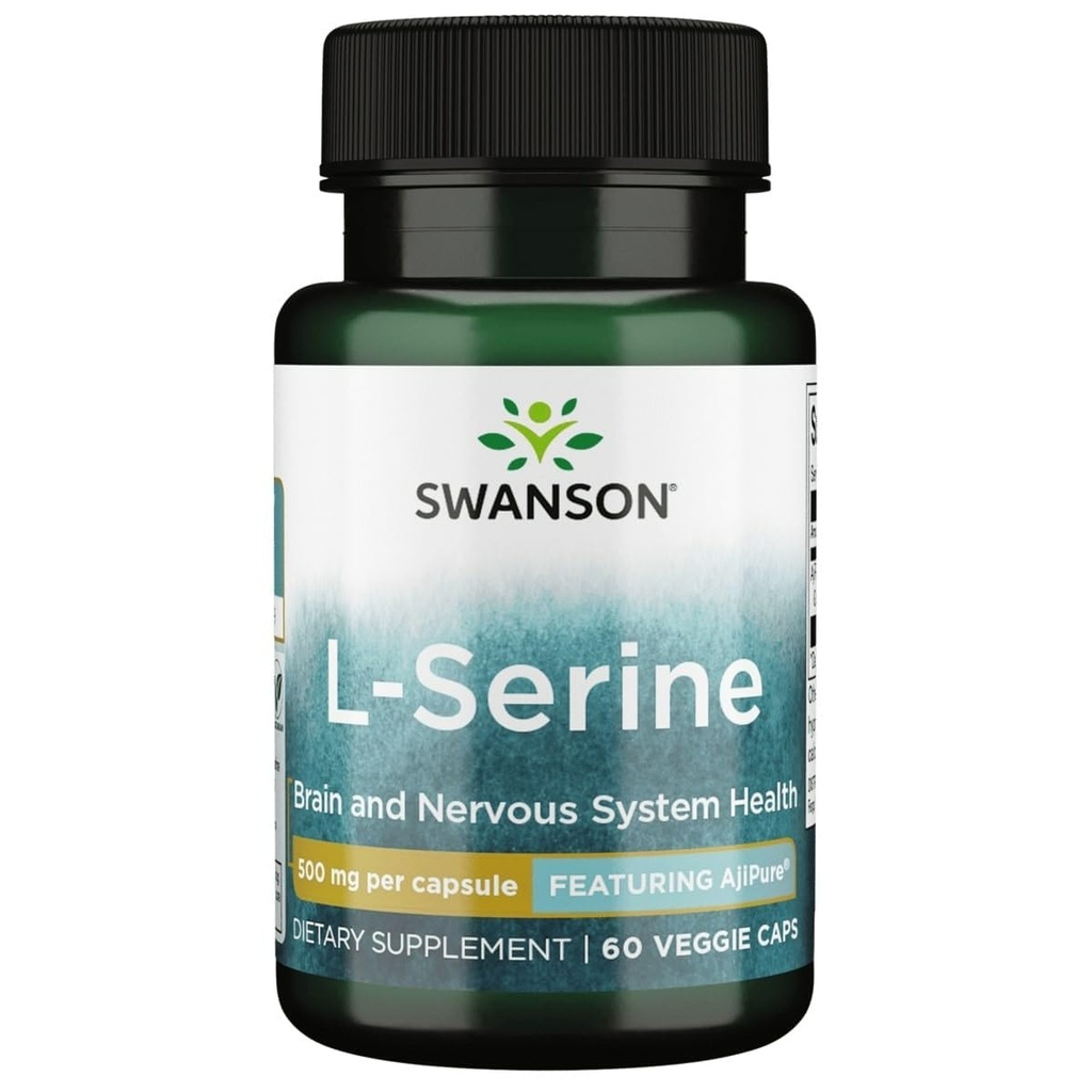 Swanson Ajipure L-Serine Pharmacecal USP βαθμού υψηλής καθαρότητας συμπλήρωμα αμινοξέων Γνωστική λειτουργία Εγκεφαλική υγεία 500 mg 60 κάψουλες λαχανικών