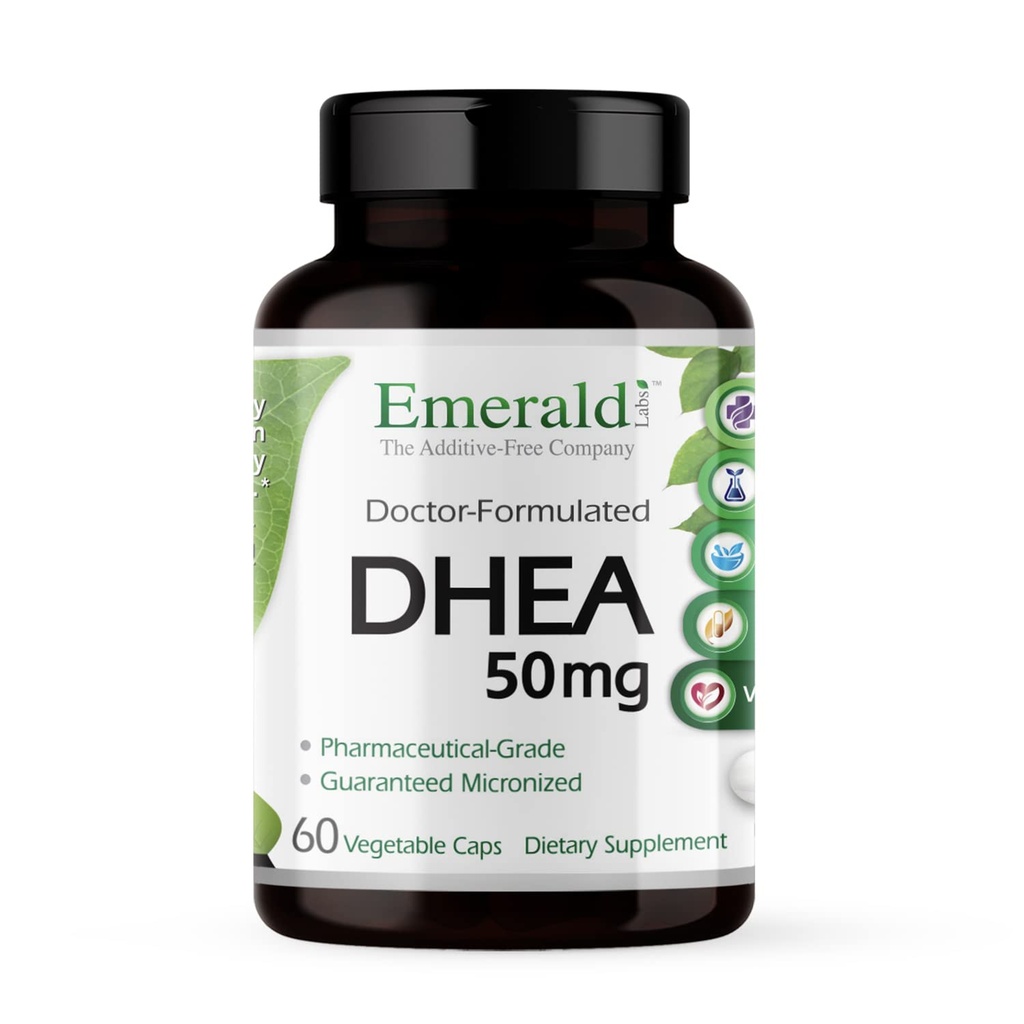Emerald Labs DHEA 50mg - Συμπλήρωμα υποστήριξης Adrenal για να βοηθήσει ισορροπία ορμονών * - Χωρίς γλουτένη - 60 κάψουλες λαχανικών (παροχή 60 ημερών)