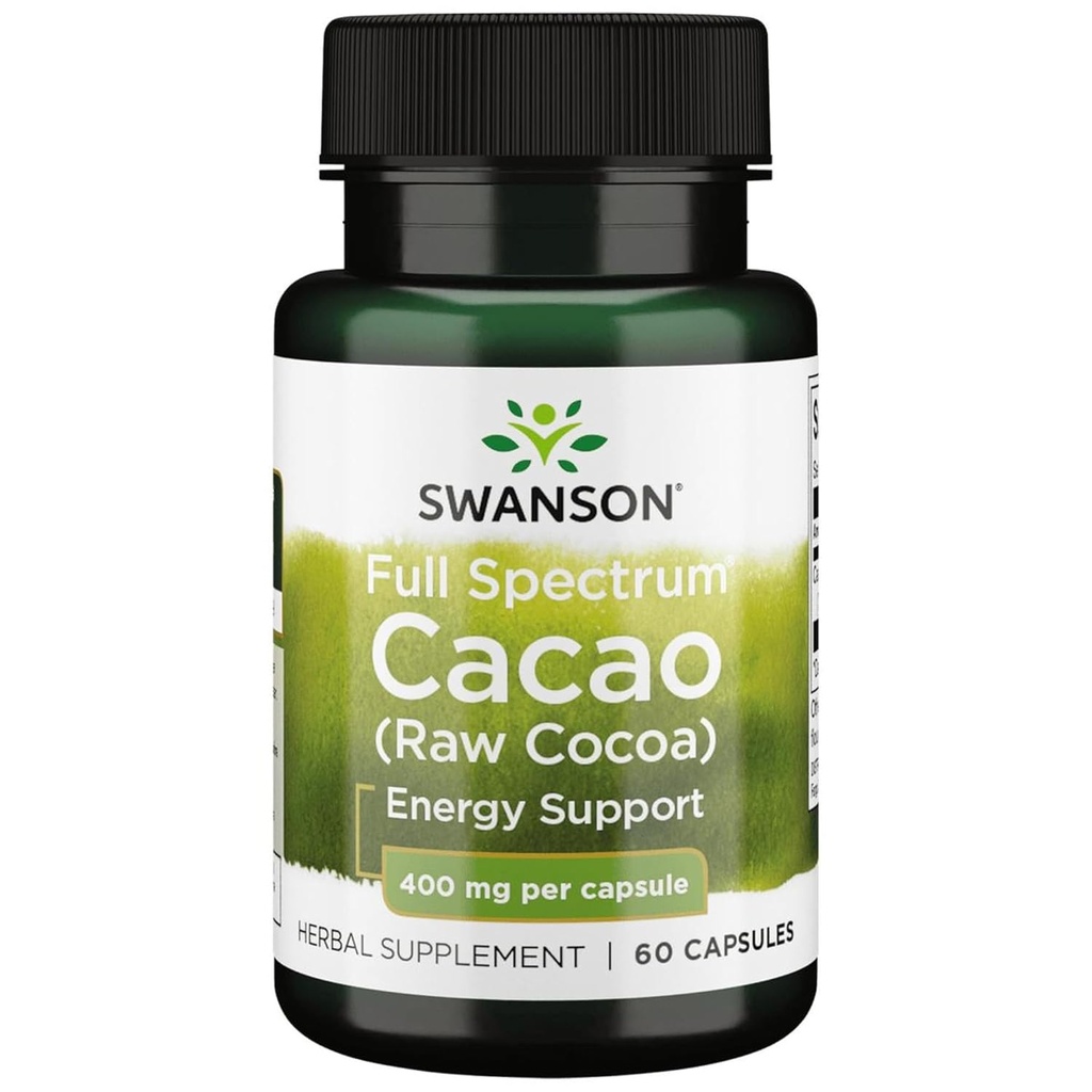 Swanson Full Spectrum Cacao (Raw Cocoa) - συμπλήρωμα βοτάνων Προώθηση ήπιας ενέργειας - Παραδοσιακή Φόρμουλα Ολόκληρων Φρούτων - (60 κάψουλες, 400mg το καθένα)