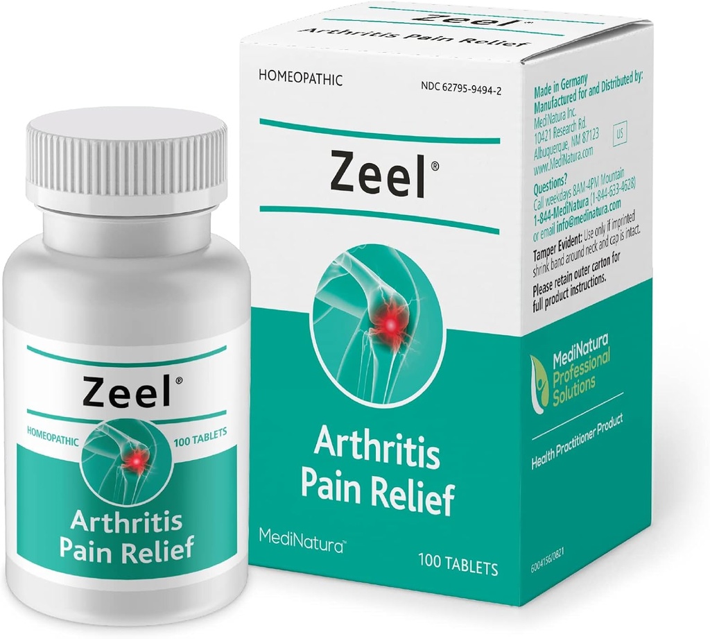 MediNatura Zeel Homeopathic Support Helps Relieve Pain & Stiffness Around Joints - Arnica + 14 Active Natural Ingredients - 100 Tablets