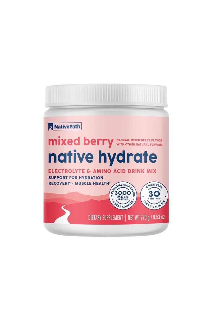 NativePath Hydrate, Zero Ζάχαρη, Ηλεκτρολύτες σκόνη με BCAAs, Μικτή Ύδρωση μούρων, Κέτο & Παλαιό Φιλικό, 30 εξυπηρετήσεις