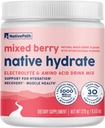NativePath Native Hydrate, Zero Sugar, Ηλεκτρολυτές σκόνη με BCAAs, Μικτή Ύδρωση μούρων, Κέτο & Παλαιό Φιλικό, 30 εξυπηρετήσεις