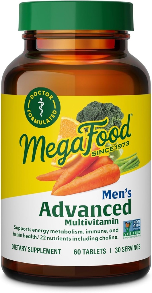 MegaFood Men's Advanced Multivitamin for Men - Doctor - Formulated - Choline, Vitamin B12, Vitamin D, Vitamin C & Zinc - Εγκεφαλική Υγεία & Ανοσολογική Υποστήριξη - Μη ΓΤΟ - Χορτοφαγικά - 60 Tabs (30 Servings)