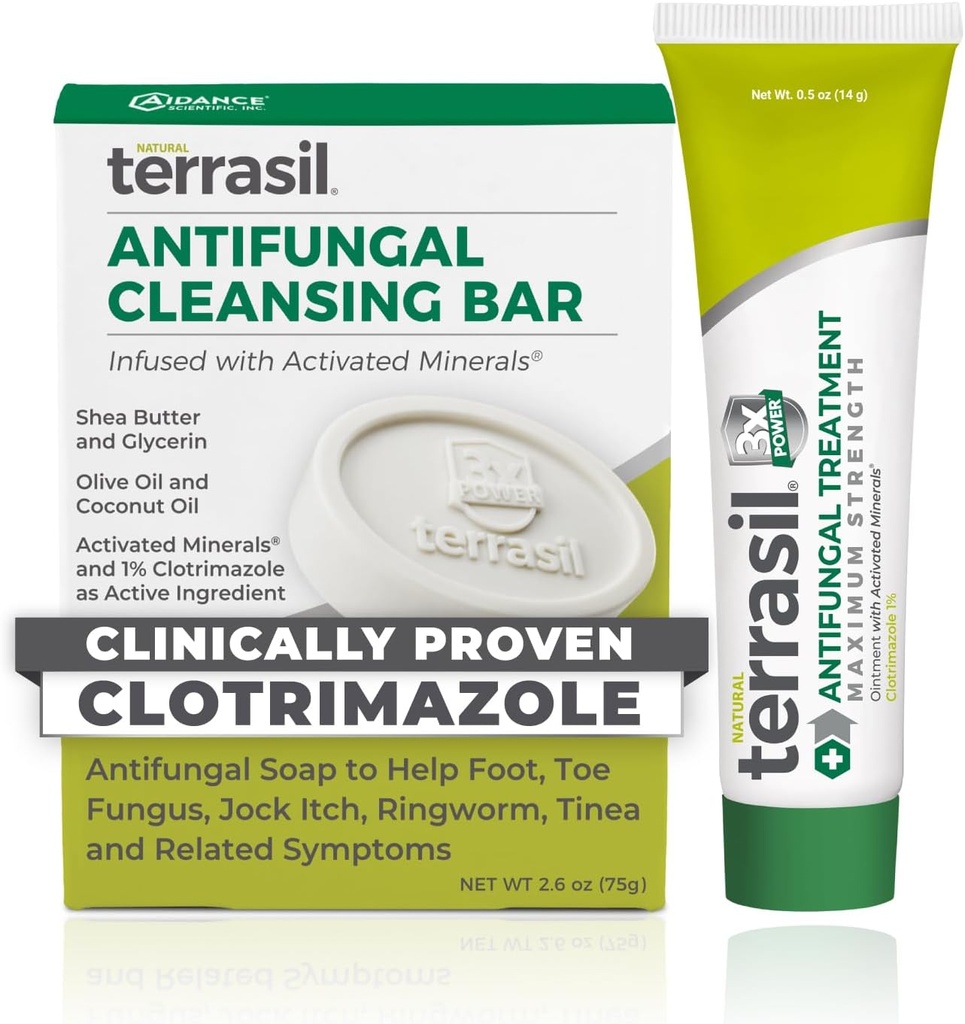 terrasil Antifungal Treatment (2-Product Kit 14g Tube + 75g Soap bar) Antifungal Cream with Clotrimazole and Natural Ingredients, Relief for Ringworm, Jock Itch, Athletes Foot, Fungal Yeast Infection