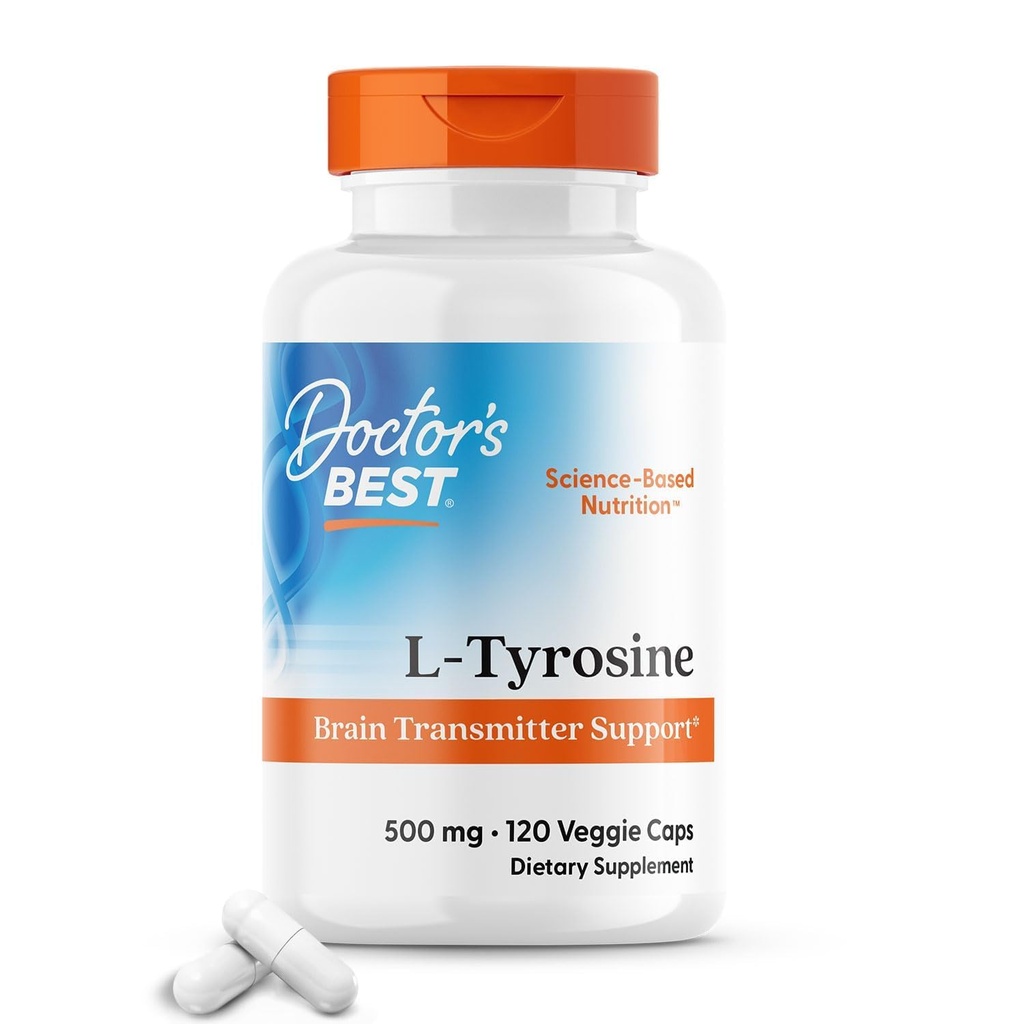 Doctors Best L Tyrosine συμπλήρωμα για άνδρες και γυναίκες - L-Τυροσίνη 500mg κάψουλες, Εγκεφαλική Υποστήριξη για Ενήλικες, Amino Acid Υποστήριξη 500 mg, Πρόδρομος για την παραγωγή θυροξίνης από Thyroid - 120 Veg Caps