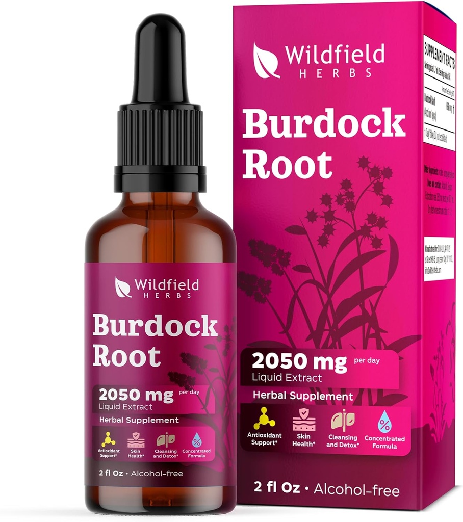 Burdock Root Tincture Extract Drops 2000mg (Arctium lappa L.) Βότανο συμπλήρωμα Απορροφά καλύτερα από κάψουλες, 1 μήνας προμήθεια, 84 μερίδες, Αλκοόλ-ελεύθερο Βάμμα - 2 Oz, συσκευασία του 1
