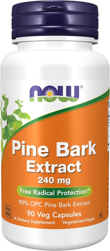 NOW Foods Supplements, Pine Bark Extract 240 mg, 90% OPC Pine Bark Extract, (from the Inner Bark of Chinese Red Pine), 90 Veg Capsules
