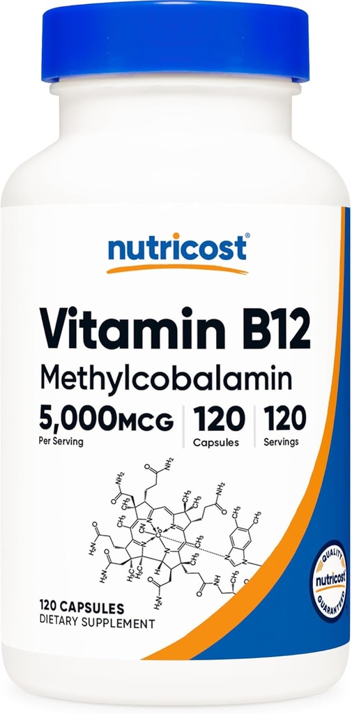 Nutricost Vitamin B12 (Methylcobalamin) 5000mcg, 120 Capsules - Vegetarian Caps, Non-GMO, Gluten Free B12 Supplement
