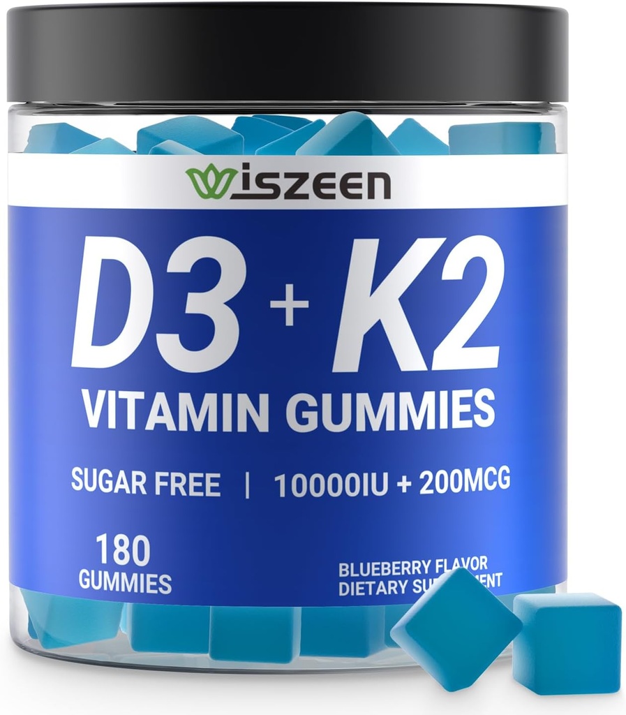 Βιταμίνη χωρίς ζάχαρη D3 K2 Gummies, Βιταμίνη D3 10000iu & Βιταμίνη K2(MK7) 200mcg με ασβέστιο, μαγνήσιο, βιταμίνη B12 για τα δόντια των μυών των οστών Ανοσοποιητικό, Vegan