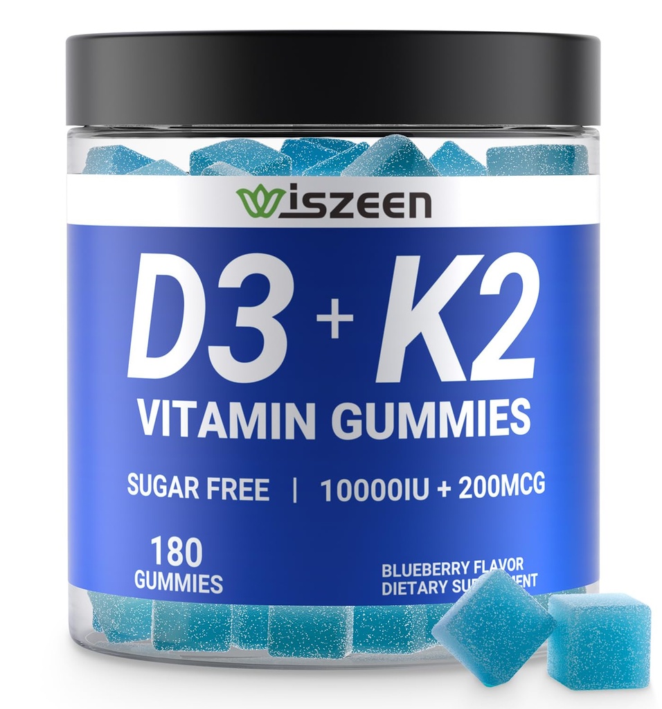 Βιταμίνη χωρίς ζάχαρη D3 K2 Gummies, Βιταμίνη D3 10000iu & Βιταμίνη K2(MK7) 200mcg με ασβέστιο, μαγνήσιο, βιταμίνη B12 για τα δόντια των μυών των οστών Ανοσοποιητικό, Vegan