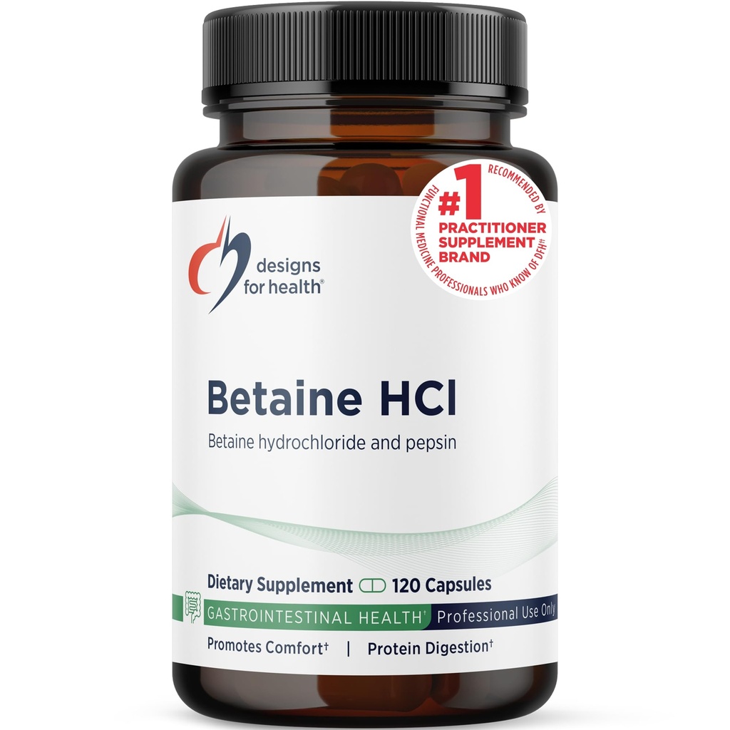 Σχέδια για την υγεία Betaine HCl με Pepsin - 750mg Betaine Hydrochloride + Protein Digestive Enzyme - Μη ΓΤΟ συμπλήρωμα για την υποστήριξη της λειτουργίας Digestive (120 κάψουλες)