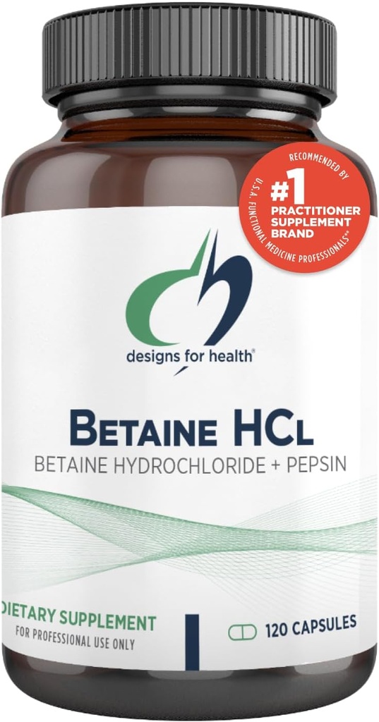 Σχέδια για την υγεία Betaine HCl με Pepsin - 750mg Betaine Hydrochloride + Protein Digestive Enzyme - Μη ΓΤΟ συμπλήρωμα για την υποστήριξη της λειτουργίας Digestive (120 κάψουλες)