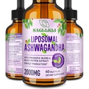 Liposomal Ashwagandha Liquid Drops 2000mg, Ashwagandha Root Extract Supplement (7% Withanolides) με Black Pepper Extract & Probiotics για Εστίαση, Γνώση & Ενέργεια - 2 FL.OZ (1 φιάλη)