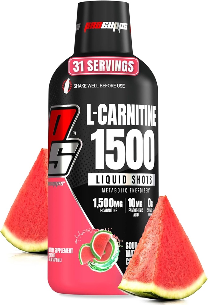 PROSUPPS L-Carnitine Liquid 1500, Simulant-free liquid shots για άνδρες & γυναίκες - Καθαρό Pre-Workout ποτό για την ενέργεια, την απόδοση και την αποκατάσταση των μυών - Χωρίς ζάχαρη, χωρίς υδατάνθρακες - 31 Σερβίρει, Καρπούζι Κάντυ