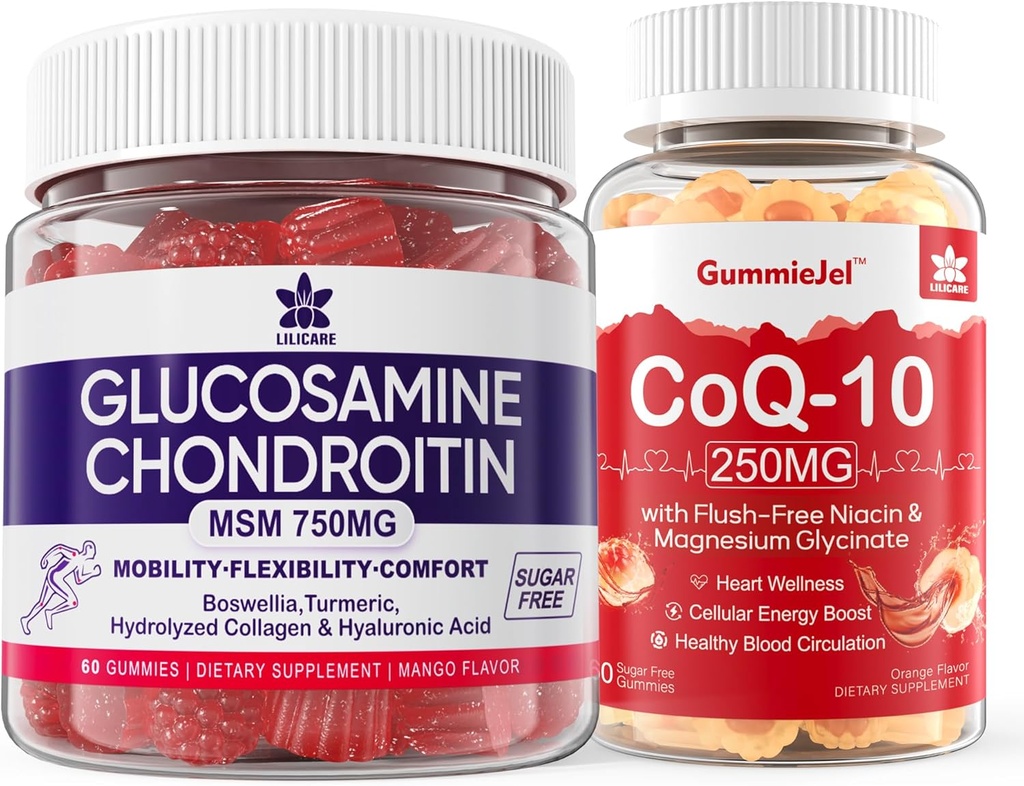 Sugar Free Glucosamine Chondroitin MSM 120 Counts + CoQ10 250mg Filled Gummies 60 Counts