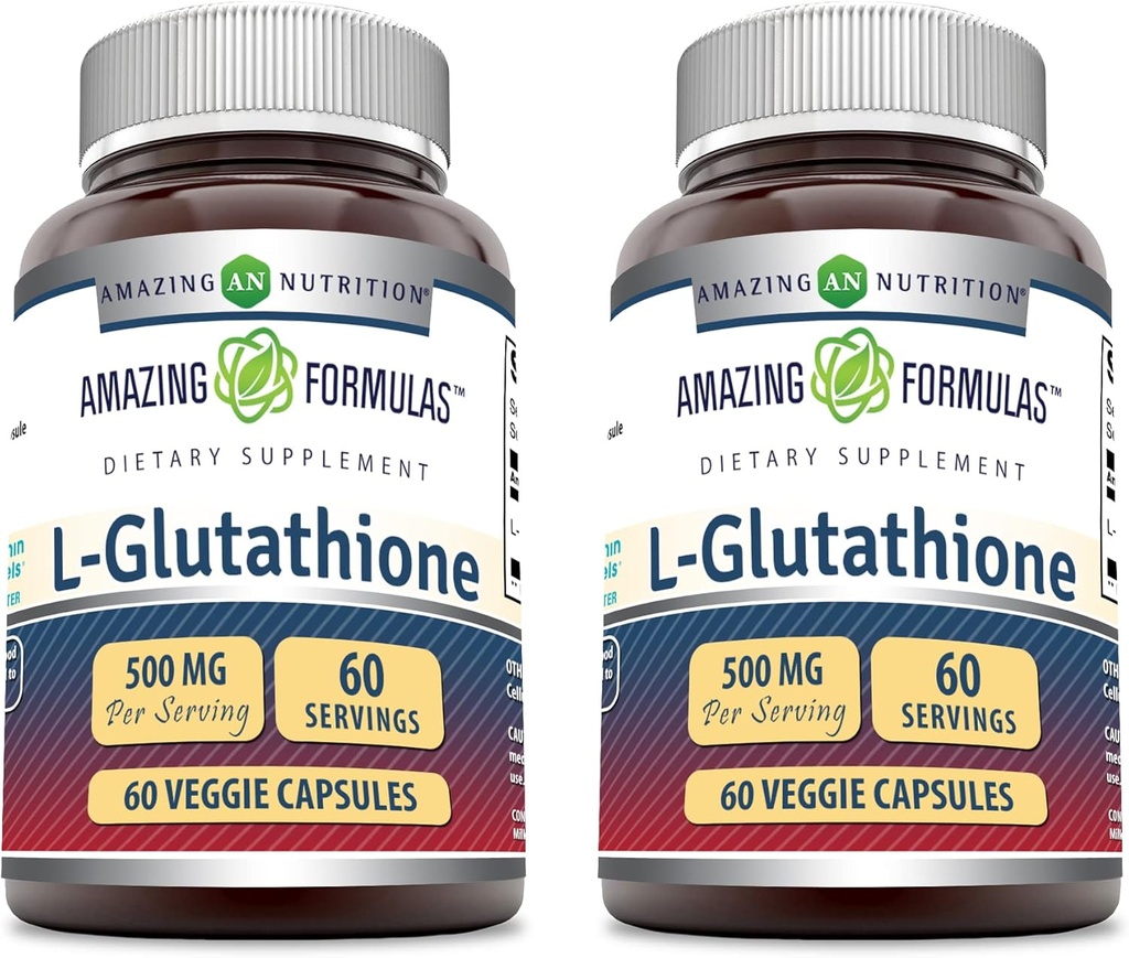 Amazing Formulas Reduced L-Glutathione Supplement | 500 Mg Per Serving | 60 Veggie Capsules | Non-GMO | Gluten Free | Made in USA | (Pack of 2)