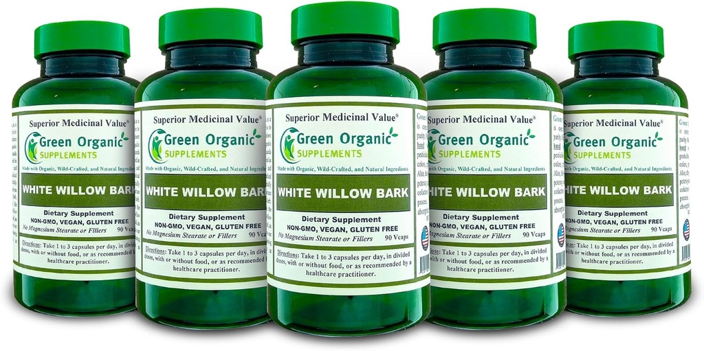 Πράσινο Βιολογικά Συμπληρώματα White Willow Bark (πακέτο των 5)