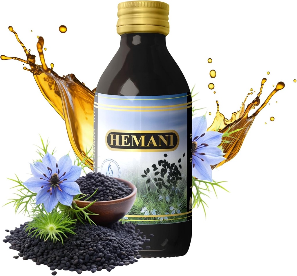 Hemani Black Seed Oil 60ml - Pure Premium Cold-Pressed Nigella Sativa Black Cumin Oil for Digestive Health, Immune System Support. Natural Source of Thymoquinone