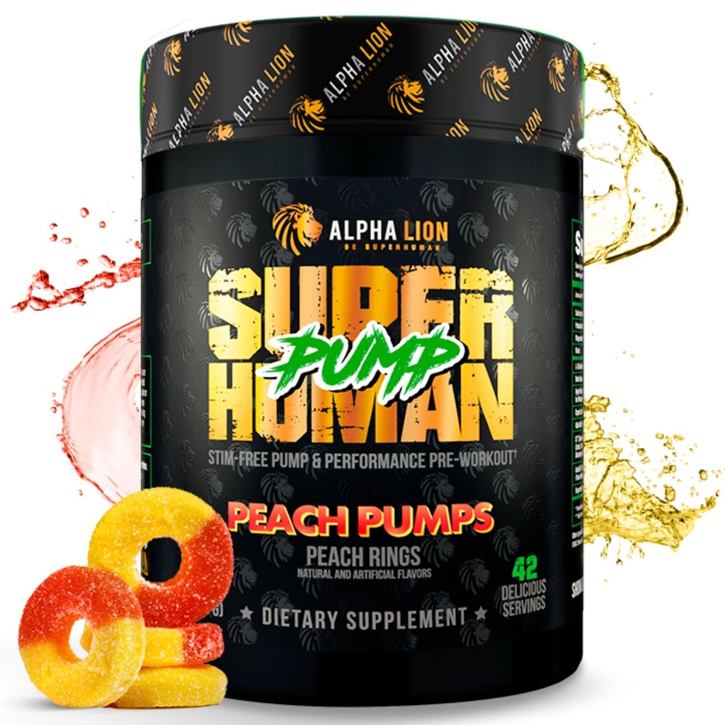 ALPHA LION Superhuman Pump Pre Workout Powder, Nootropic Caffeine & Stim Free Preworkout Supplement, Nitric Oxide Booster, Mus Gainer, Energy & Focus (42 Σερβιέτες, Ροδάκινα Αντλίες Γεύσης)