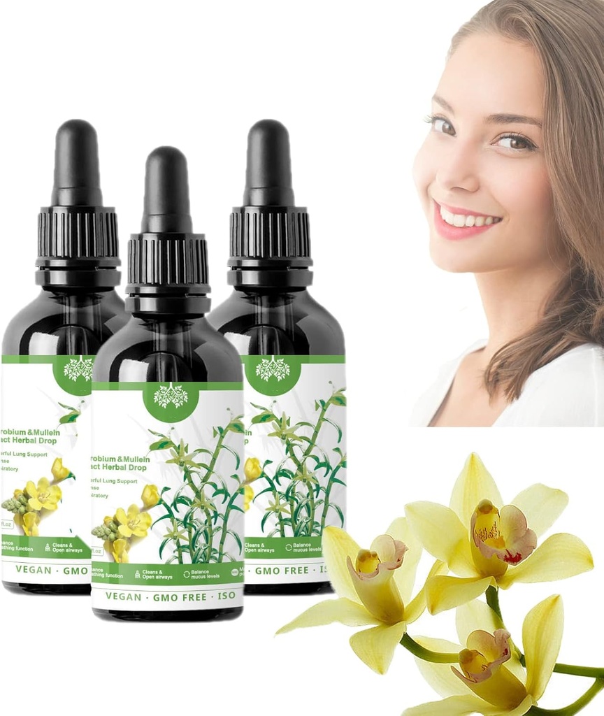 Dendrobium & Mullein Extract - Powerful Lung Support, Clear Breath Dendrobium & Mullein Extract Herbal Drops, Herbal Drops (3pcs)