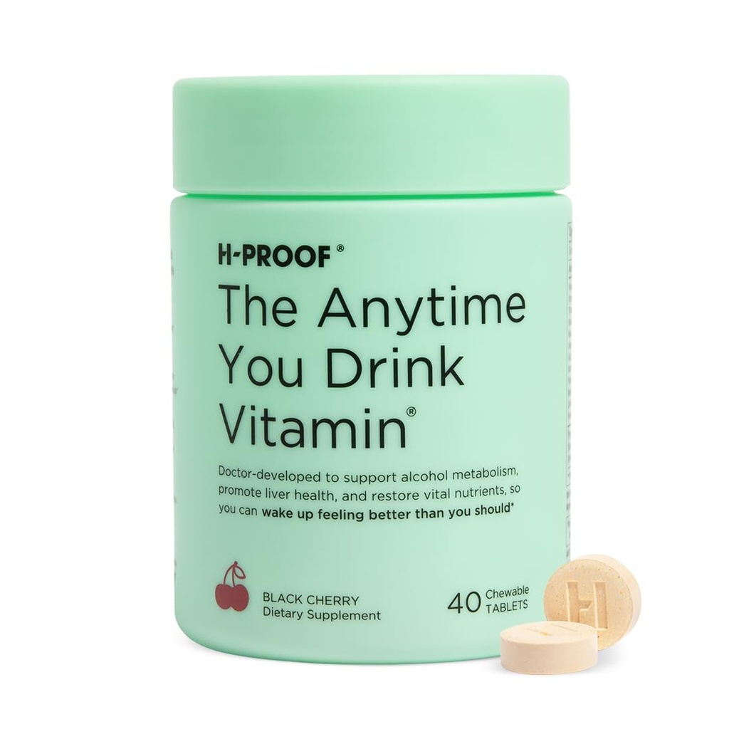 H-PROOF Η ανά πάσα στιγμή Πίνετε Βιταμίνη, Ηπατική Υγεία & Ανοσία Υποστήριξη με Ηλεκτρολύτες, Γαϊδουράγκαθο Γάλα, και Βιταμίνες B & C - 40 Μασώμενα Δισκία (20 Σερβιέτες), Vegan, Black Cherry