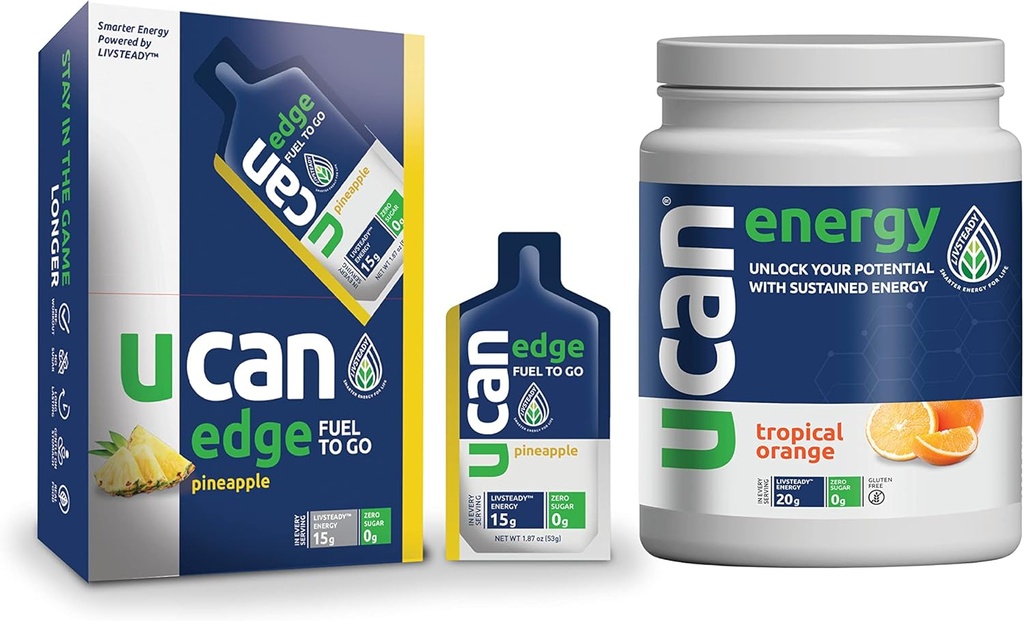 UCAN Pineapple Edge Energy Gel & Orange Energy Powder - Great for Running, Training, Fitness, Cycling, Crossfit & More | Sugar-Free, Vegan, & Keto Friendly Energy Supplement