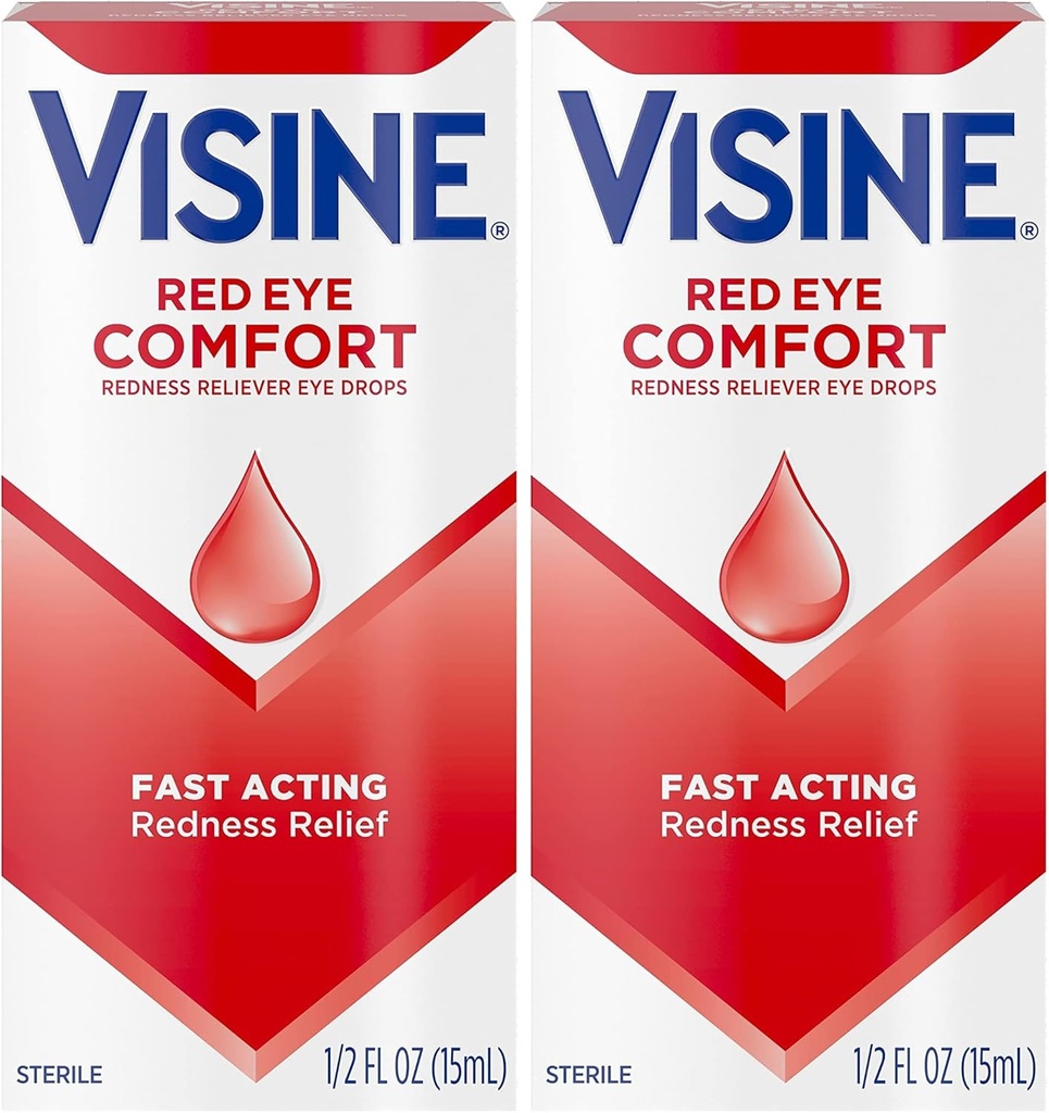Visine Red Eye Comfort Redness Relief Eye Drops to Help Relief Red Eyes Λόγω Ελαφρών Ερεθισμών Ματιών Γρήγορη, Τετραϋδροζολίνη HCl, 0.5 fl. oz (Pack of 2)
