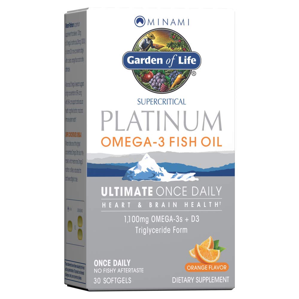 Κήπος της ζωής Minami Supercritive Platinum Omega 3 συμπλήρωμα ιχθυελαίου - Πορτοκάλι, 30 Softgels, Ultimate Once Daily Fish Oil Omega 3 για την υγεία της καρδιάς & του εγκεφάλου, 1100mg Omega-3s + 1.000 IU βιταμίνη D3