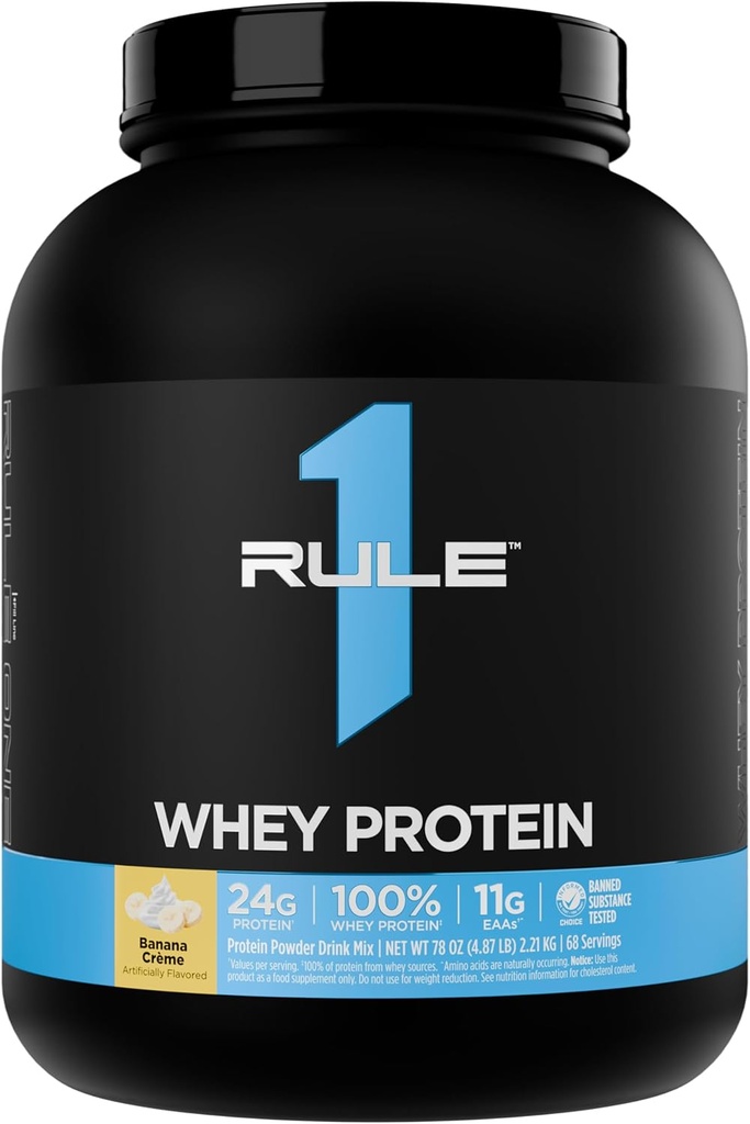 Rule 1 Whey Protein – 24g Fast-Acting Protein from All-Whey Sources with Naturally Occurring EAAs & BCAAs for Workout Recovery or Anytime Use (5 Pounds*, Banana Creme)