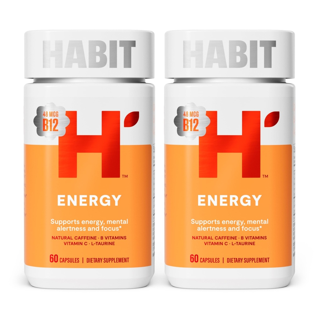 Συμπλήρωμα ενέργειας Habit 2 πακέτο (120 κάψουλες) - Νέα εμφάνιση, υποστηρίζει την ενέργεια, ψυχική εγρήγορση και εστίαση, φυσική καφεΐνη, βιταμίνες B & C, εκχύλισμα πράσινου τσαγιού, Vegan, μη ΓΤΟ
