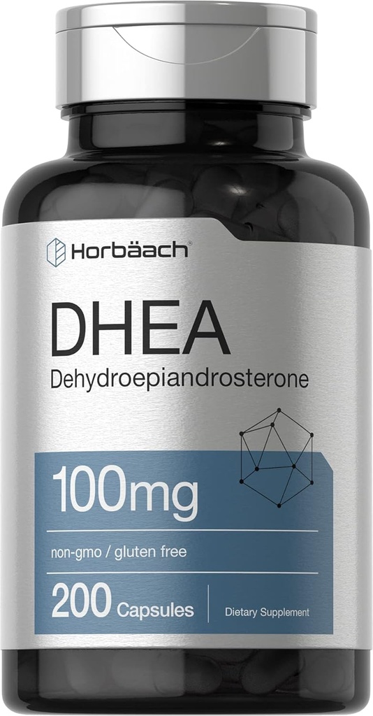 Horbäach DHEA 100mg | 200 Capsules | Supplement for Men and Women | Non-GMO, Gluten Free
