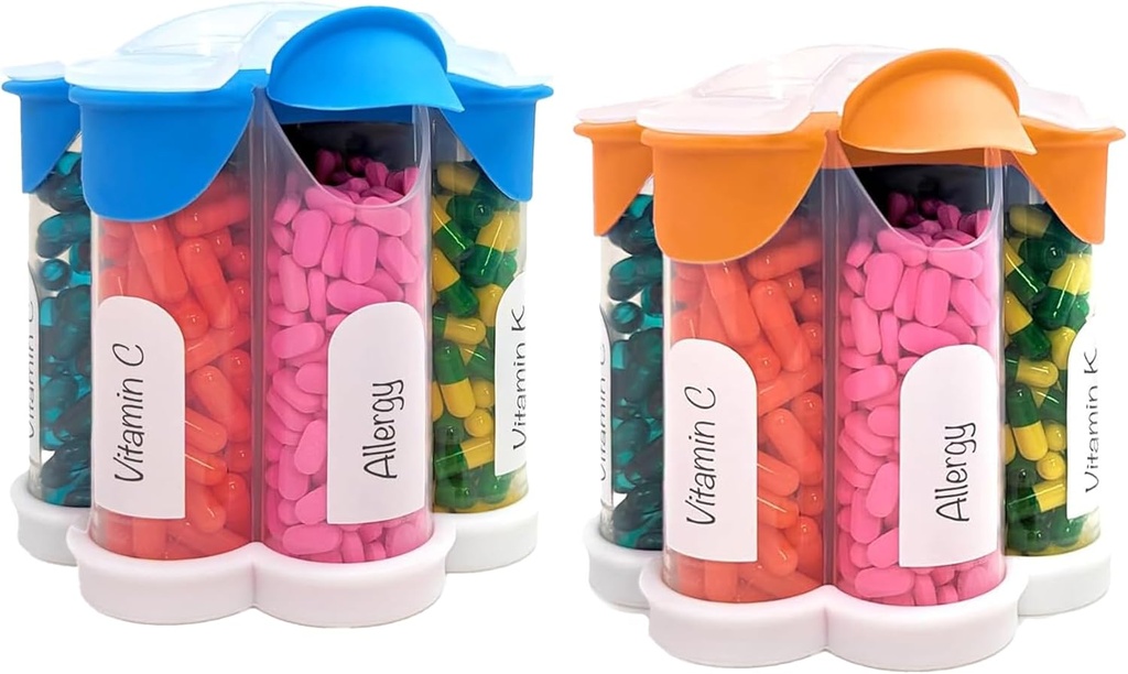 Extra Large Pill Organizer Καθημερινά, Weekly, Monthly συμπλήρωμα μπουκάλι, χαριτωμένο Blossom Pill Dispenser με 7 XL διαμερίσματα (2 πακέτο Combo) (Φως μπλε και πορτοκαλί)