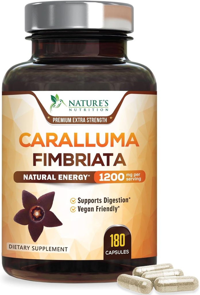 Pure Caralluma Fimbriata Extract Πολύ συμπυκνωμένο 1200mg - Φυσικό Caralluma Fimbriata Κάψουλες Υποστήριξη αντοχής, Best Vegan συμπλήρωμα για άνδρες & γυναίκες, μη ΓΤΟ - 180 κάψουλες