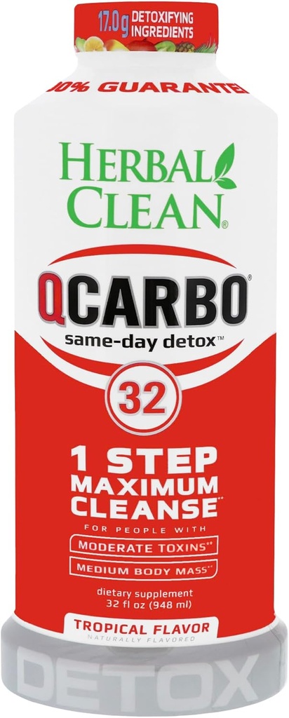Βότανο καθαρό QCarbo32 Ίδιας Ημέρας Premium Detox ποτό, ισχυρότερη 17.03g Blend (Τροπική Γεύση, 32 Fl Oz)