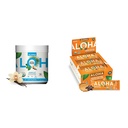 ALOHA οργανική σκόνη πρωτεΐνης με βάση το φυτό Vanilla 19.6oz, πρωτεϊνούχες μπάρες τσιπ σοκολάτας φυστικοβούτυρο 1.98oz πακέτο 12 δεσμών