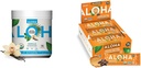 ALOHA Organic Plant-Based Protein Powder Vanilla 19.6oz, Protein Bars Peanut Butter Chocolate Chip 1.98oz Pack of 12 Bundle