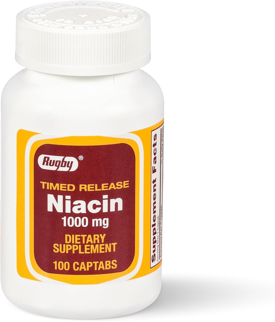 Rugby Timed-Release Niacin 1000mg Συμπλήρωμα διατροφής για ενήλικες για την ενέργεια, την κυκλοφορία και την υποστήριξη του μεταβολισμού, 100 Captabs (πακέτο του 1)